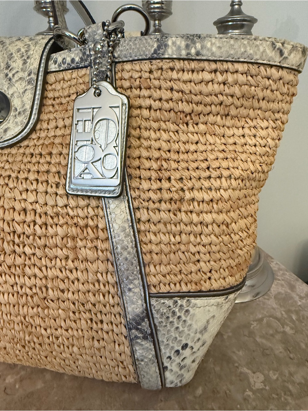Coach Hampton Python Straw Tote.  2011 - Picture 7 of 15